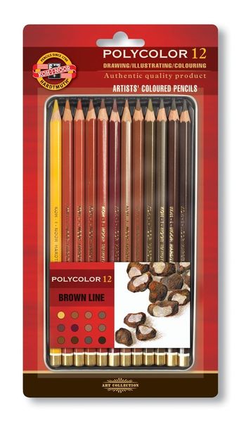 Карандаши цветные художественные POLYCOLOR 3822, 12 цветов BRAUN LINE в блистере с подвесом