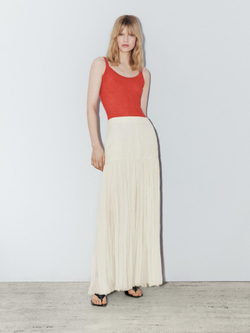 Massimo Dutti Длинная юбка-кушак из смеси шелка, натуральный