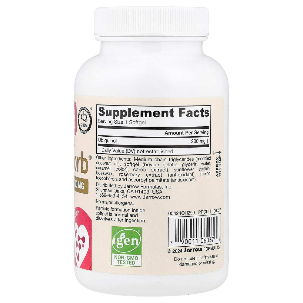 Jarrow Formulas, QH-Absorb®, убихинол, максимальное усвоение, 200 мг, 90 капсул