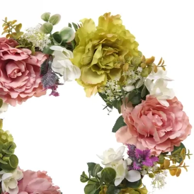 Цветы искусственные венок «Фантазия» 42см нежно-белый