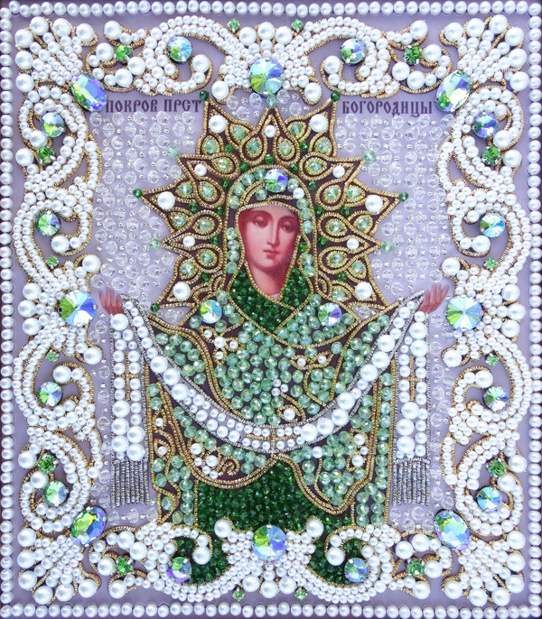 ЖС-10-ЗЗ Набор для вышивания хрустальными камнями Покров Прсв Богородицы (зеленый)