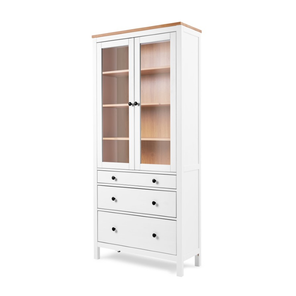 Шкаф-витрина Хемнэс Hemnes/Кымор, 3 ящика, 90х198х37 см, белый/светло-коричневый