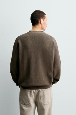 ZARA КАРДИГАН КЛАССИЧЕСКОГО КРОЯ ИЗ ХЛОПКА, ЗЕМЛЯНОЙ