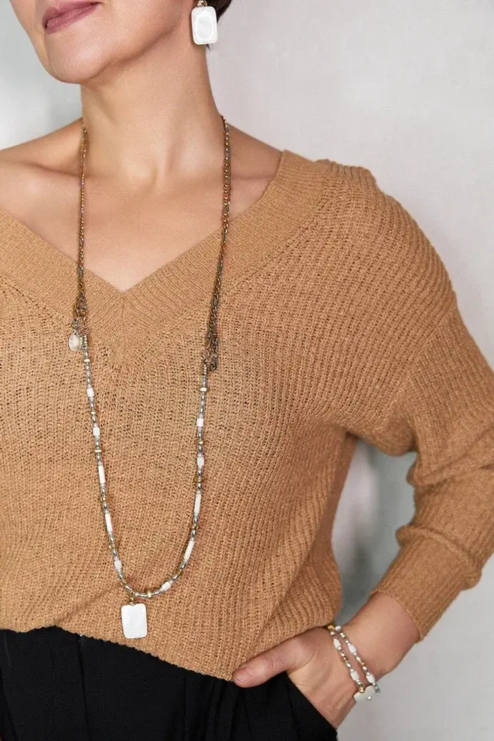 HMG 1328 Колье двойное с прямоугольным перламутром mix арт.2500