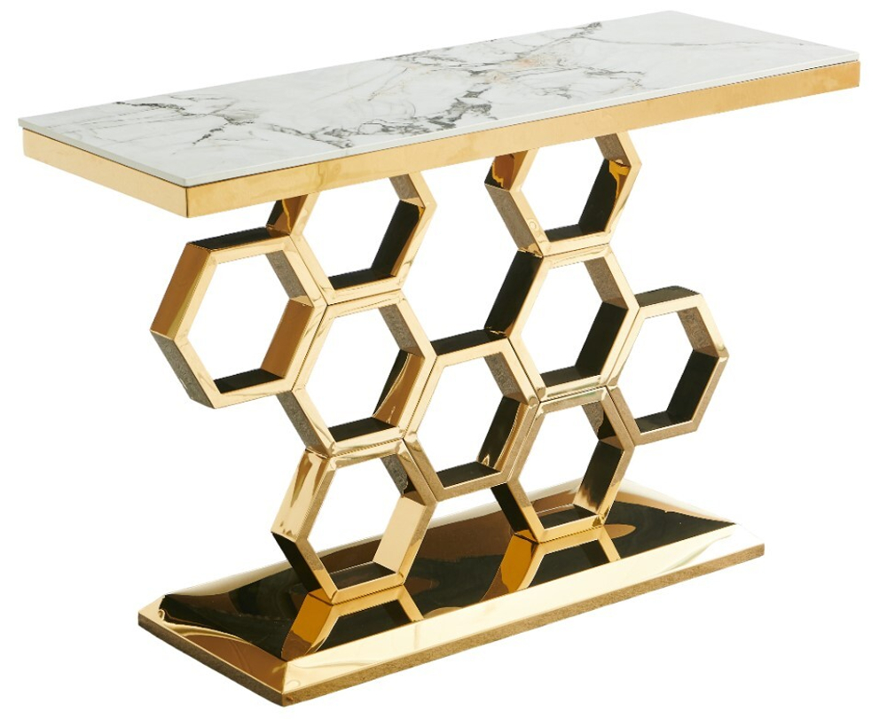 Стол-консоль Ist Casa Фьюжн, 120х40х78 см, жемчужный белый, золотой