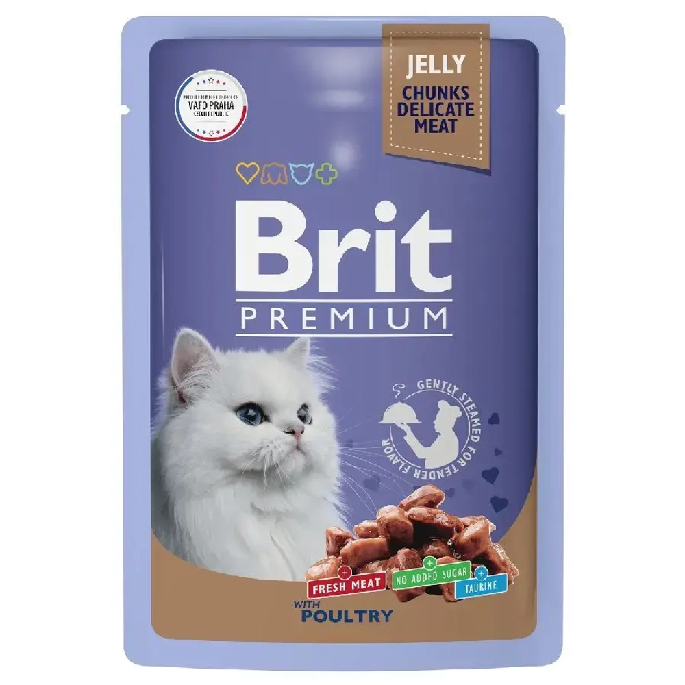 Brit premium, пауч для взрослых кошек, ассорти из птицы в желе, 85г