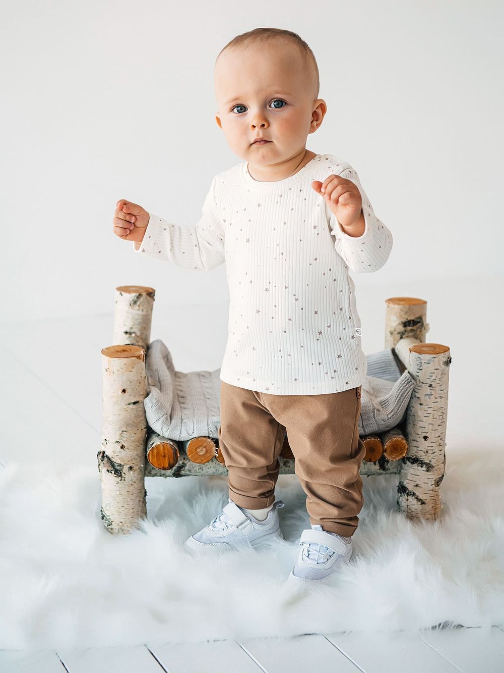 Брюки из джинскота "Миндаль" с отворотами 0+