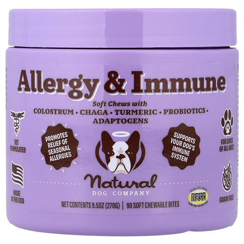 Natural Dog Company, Allergy & Immune, добавка для собак всех возрастов, 90 жевательных таблеток, 270 г (9,5 унции)
