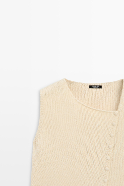 Massimo Dutti Трикотажный топ из смесовой хлопковой ткани с пуговицами, натуральный/кремовый