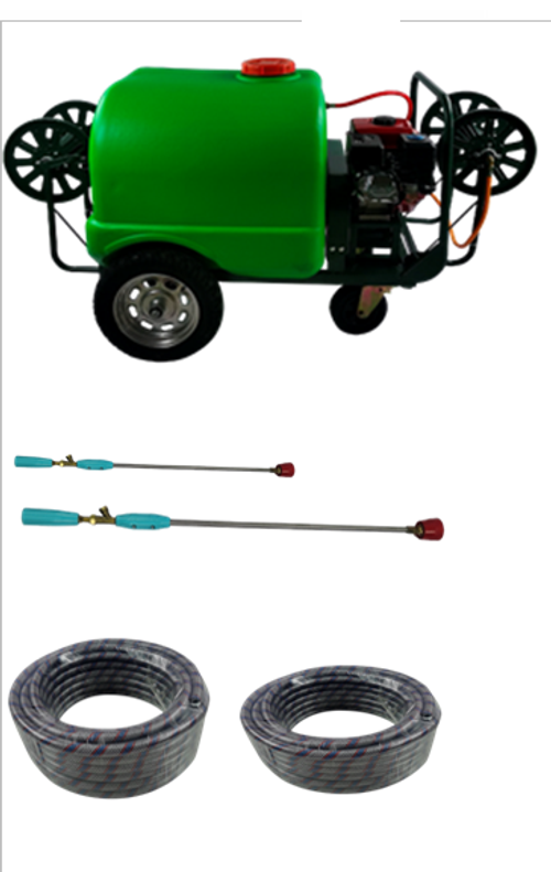 Опрыскиватель бензиновый с катушкой для нагнетающего шланга, на раме с колесами "Умница" модель ОБК-300л