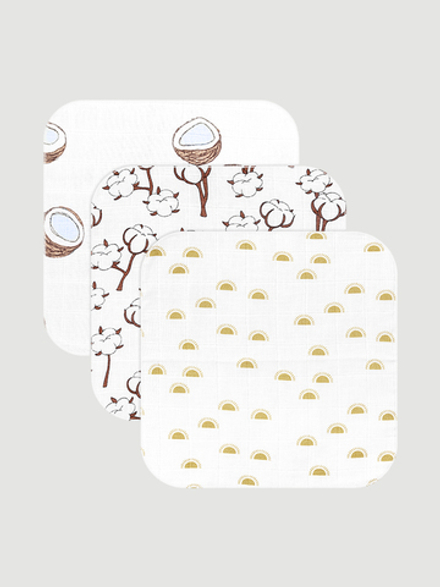 Сет из 3х муслиновых салфеток Mjölk Кокосы/Хлопок/Солнце