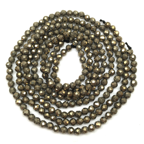 Пирит граненый 3 мм, бусины (нить)