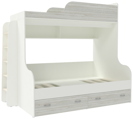 Двухъярусная кровать КарИВи Дуэт-15 с деревянной лестницей Белый  Винтерберг