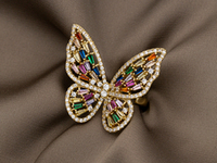 Кольцо "Бабочка" 29мм, с разноцветными стразами