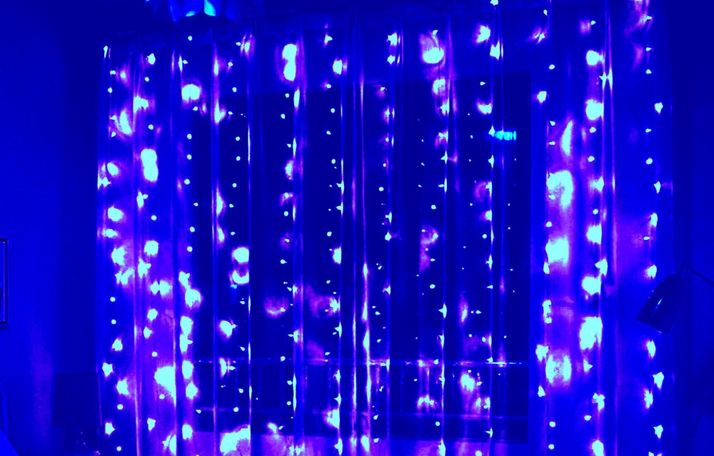 Электрическая светодиодная гирлянда штора, многорежимная, питание 220 в, свечение синий