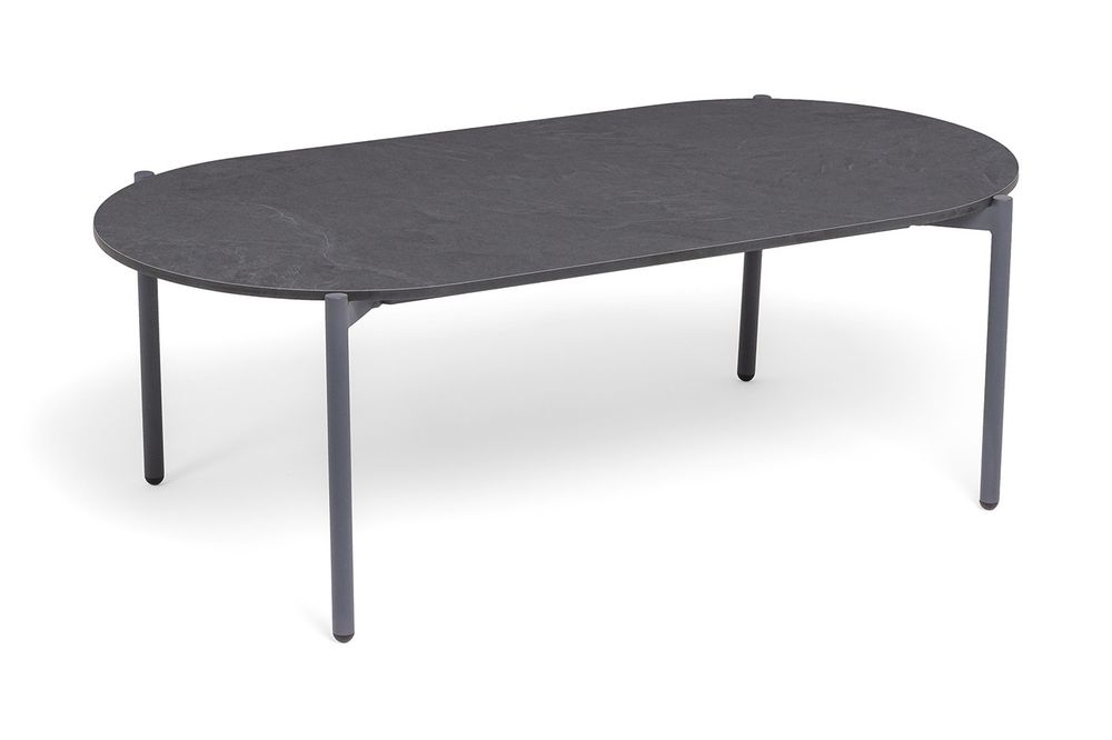 "Канны" лаунж-зона 4-местная (разборная) из роупа со столиком "Диего" цвета "серый гранит", роуп темно-серый круглый, ткань темно-серая