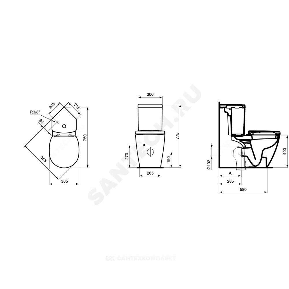 Чаша унитаза горизонтальный выпуск без сиденья белая CONNECT SPACE Ideal Standard E119501