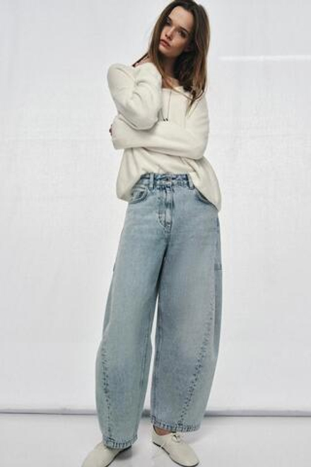 ZARA ДЖИНСЫ ZW COLLECTION ANKLE BALLOON СО СРЕДНЕЙ ПОСАДКОЙ, ГОЛУБОЙ