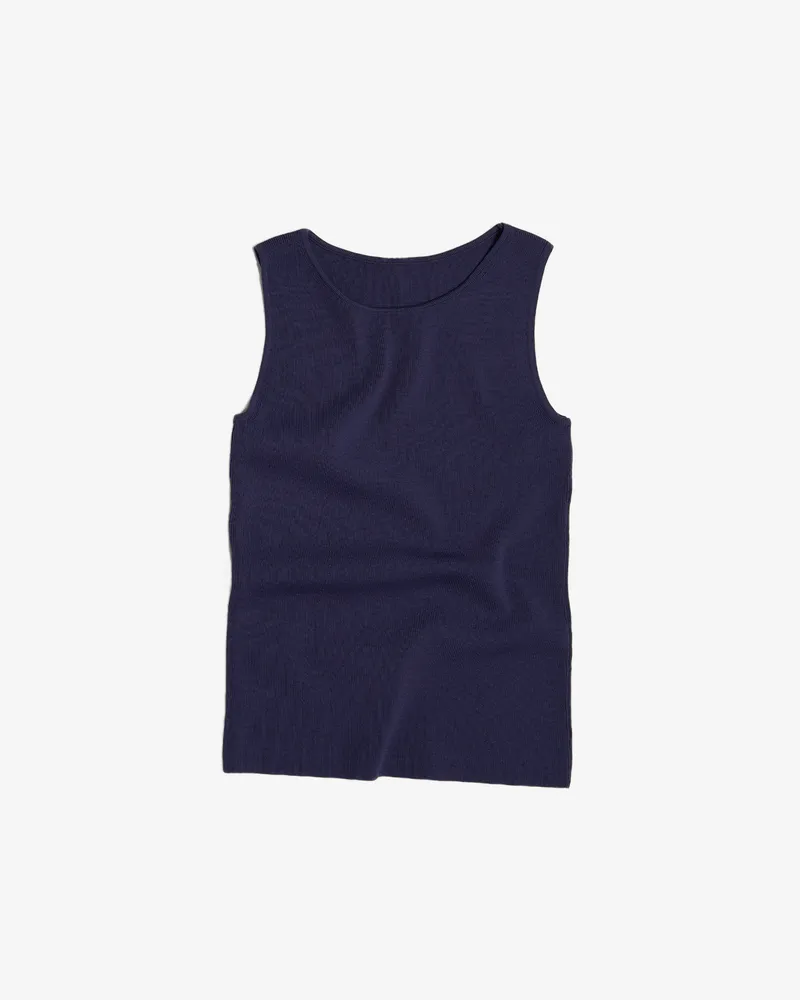 Темно-синий топ из вискозы в рубчик с круглым вырезом