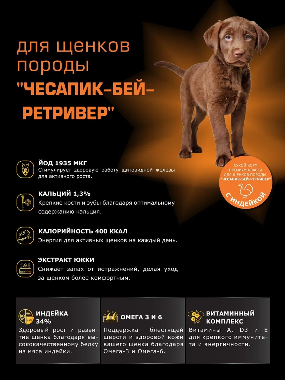Корм для щенков Чесапик-бей-ретривер, с индейкой, 12 кг