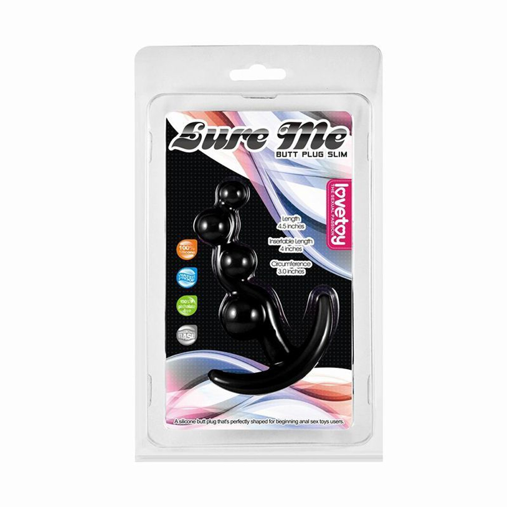 Черная анальная цепочка LURE ME Silicone Anal Toy - 10,5 см.