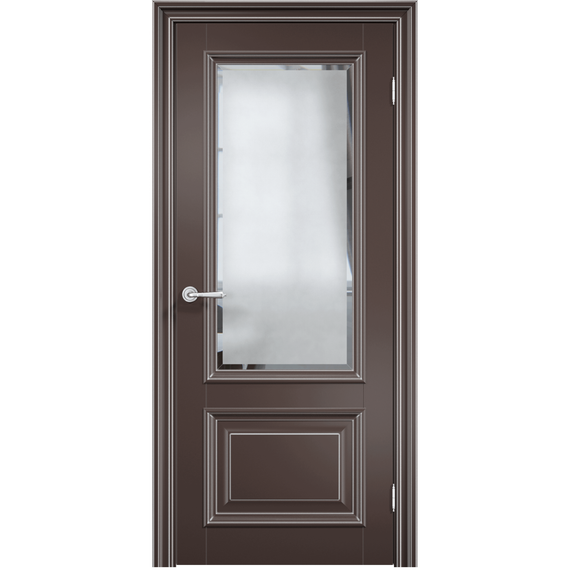 Фото межкомнатной двери эмаль Дверцов Больцано 2 цвет коричневый RAL 8014 патина золото остеклённая