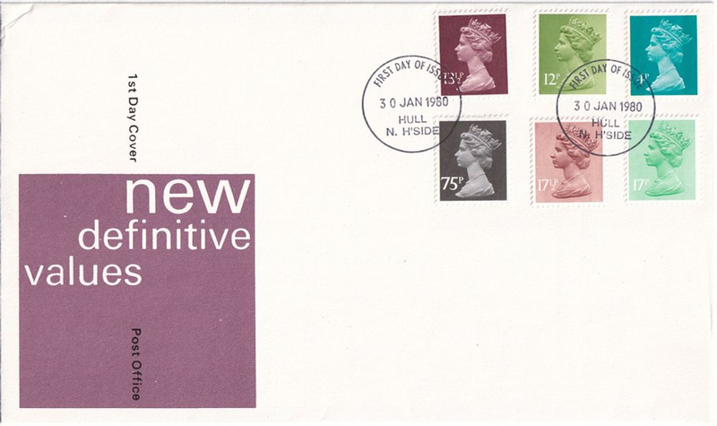 Конверт Первого дня Великобритании от 30 января 1980 года с шестью марками и спецгашением
