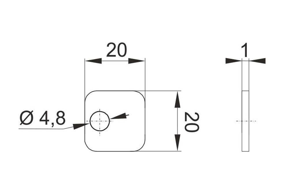 Ответная часть 20х20х1 мм под саморез, цинк, AQ