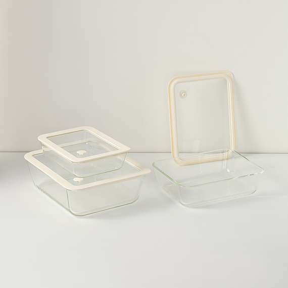 Контейнер для запекания и хранения стеклянный с вакуумным эффектом, 2,6 л, молочный