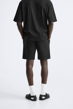 ZARA ШОРТЫ ИЗ РЕЛЬЕФНОЙ ТКАНИ, ЧЕРНЫЙ