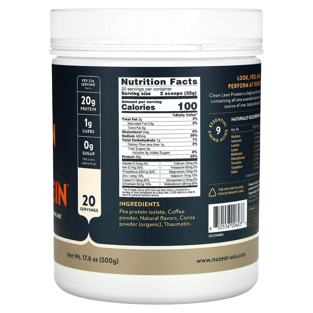 Nuzest, Clean Lean Protein, натуральный кофе, 500 г (17,6 унции)