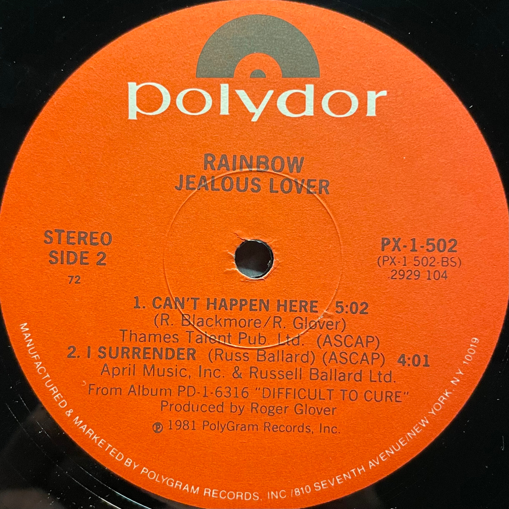 Rainbow ‎– Jealous Lover (США) EP
