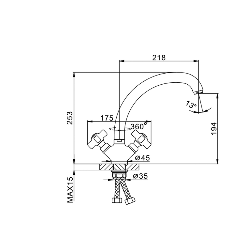 Смеситель для кухни 1/2 кер F4224 FRAP (выс.пов.излив, п/гайку, хром, силумин)