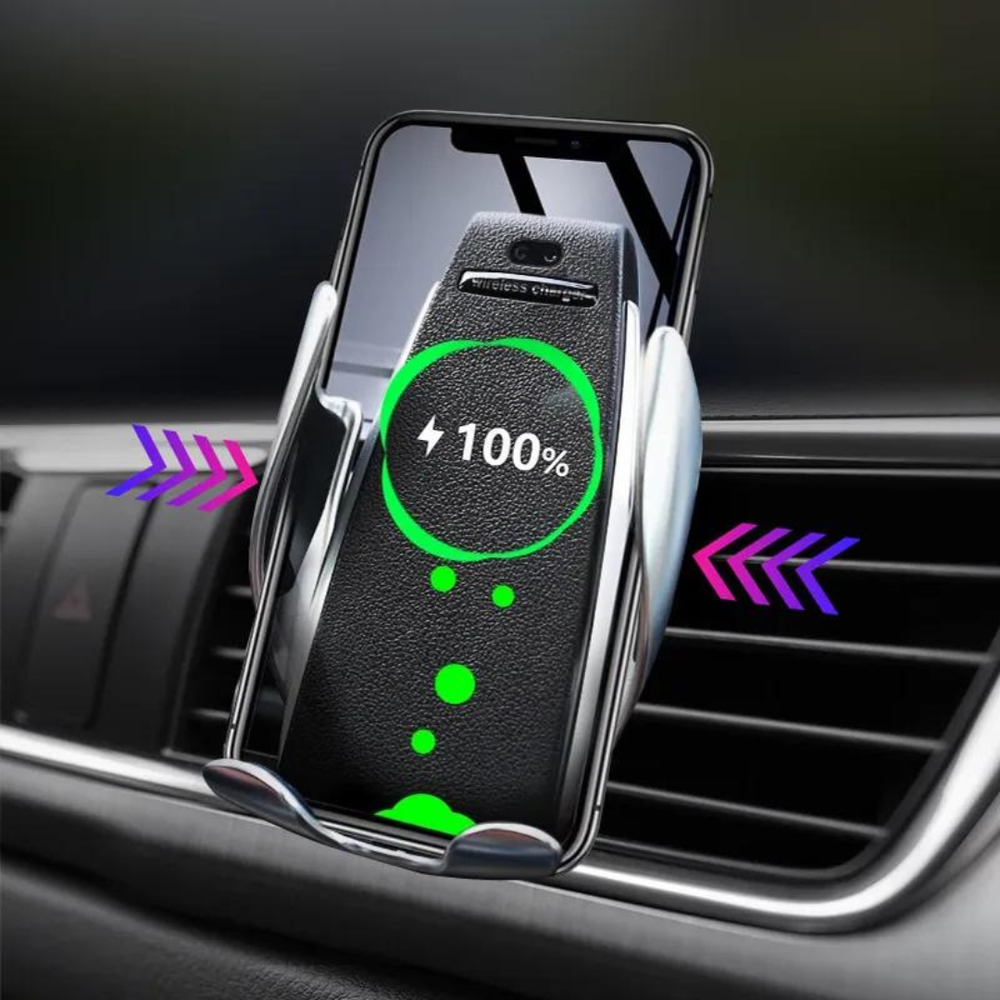 Автомобильный держатель телефона Smart Sensor S5, автозажим, беспроводная зарядка, серый