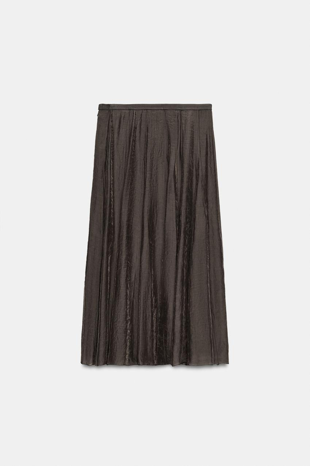 ZARA КОМБИНИРОВАННАЯ СТРУЯЩАЯСЯ ЮБКА — ZW COLLECTION, КОРИЧНЕВЫЙ