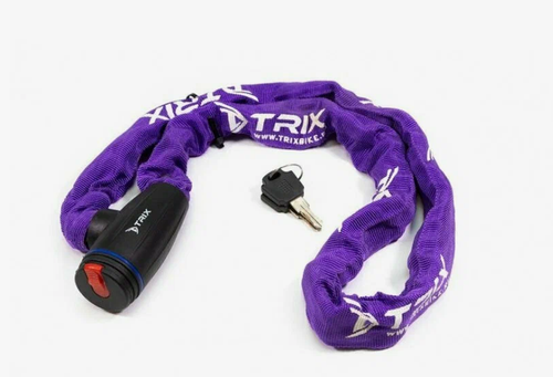 Замок противоугонный TRIX, цепь, с ключами, 3,5х1200мм, в тканевой оплетке, пурпурный(12/60)