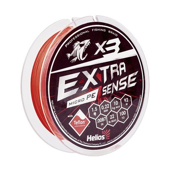 Шнур Helios Extrasense X3 PE Red 92m  1.5/22LB 0.22mm (HS-ES-X3-1.5/22LB)