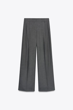 ZARA ШИРОКИЕ БРЮКИ С ЗАЩИПАМИ, ЧЕРНЫЙ/ЭКРЮ