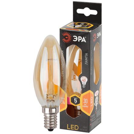 Лампочка светодиодная ЭРА F-LED B35-5W-827-E14 gold Е14 / Е14 5Вт филамент свеча золотистая теплый белый