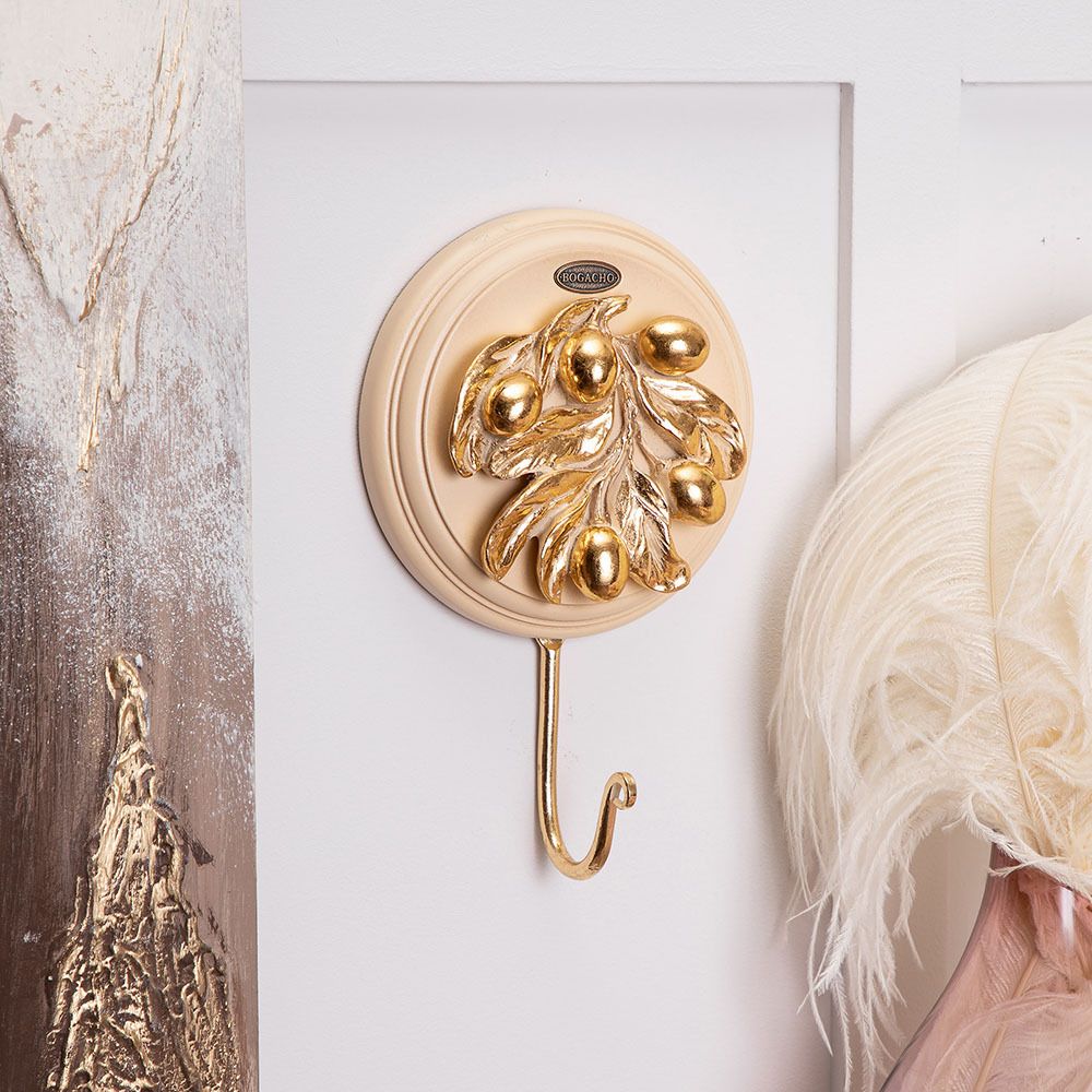 Настенный крючок Oliva Branch (Олива Бранч) Айвори Мраморное золото