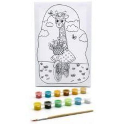 Раскраска на холсте 30x20 "Жираф на велосипеде" (Развивашки)