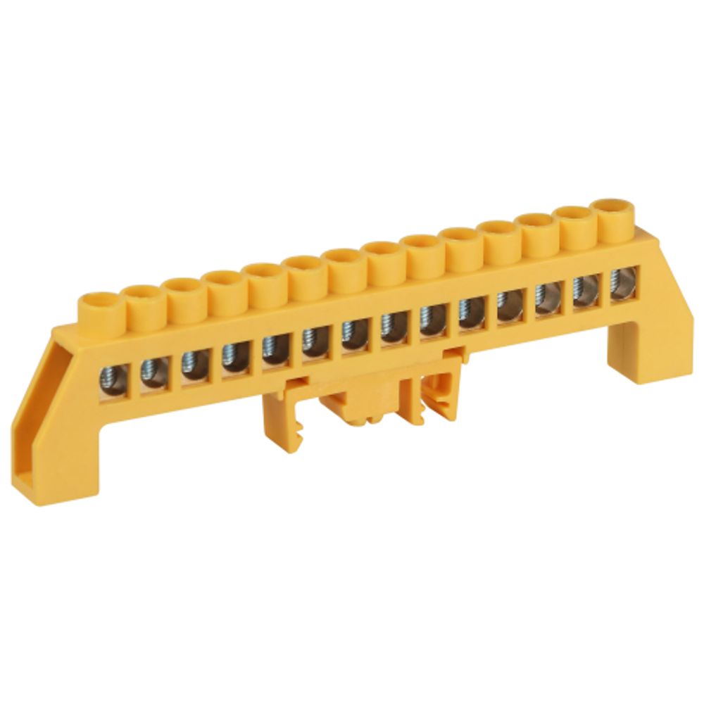 Шина ЭРА NO-224-119 PE земля в комбинированном изоляторе на DIN-рейку ШНИ-8х12-14-Д- желтый | Шины N, PE, PEN