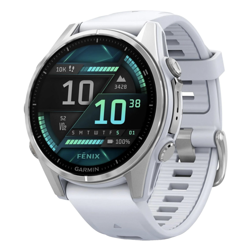Умные часы Garmin Fenix 8 Amoled 43mm, Glass Lens, Silver DLC Titanium + Whitestone Silicone Band