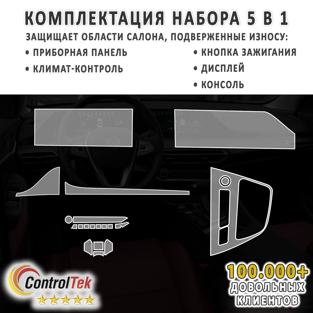 Changan Eado (2022) - комплект защитных пленок 5 в 1. Пленка защитная ControlTek HYBRID со слоем TOP COAT. Толщина: 6 mil. (175 мкм.)