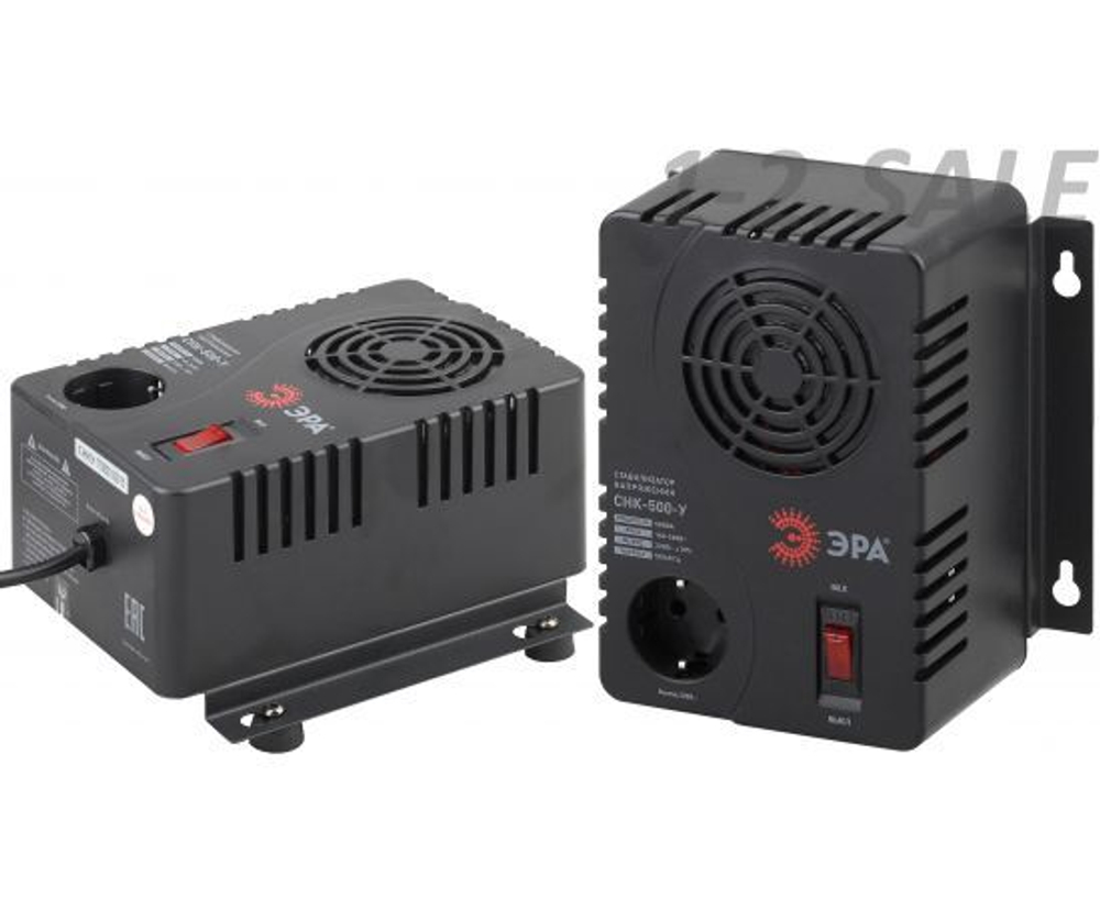 Стабилизатор напряжения однофазный релейный компактный 500ВА, 160-260В СНК-500-У для компьютера, для котла, черный