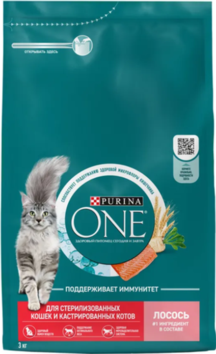 Purina ONE для стерилизованных кошек с Лососем 3кг.*4