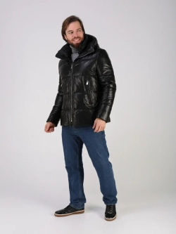 Куртка зимняя кожаная с капюшоном пуховик