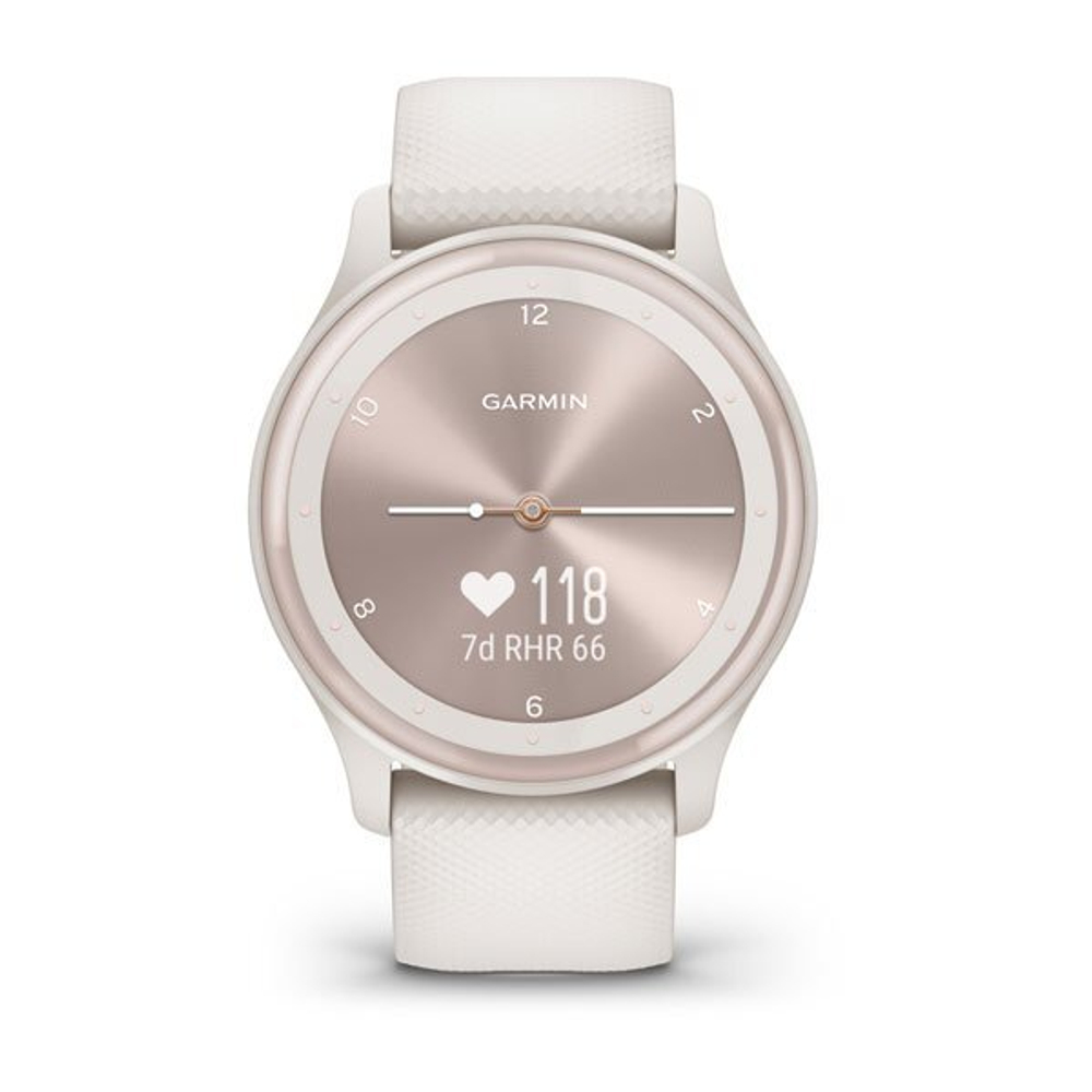 Смарт часы Garmin vivomove Sport цвета слоновой кости, безель цвета персикового золота, силиконовый ремешок