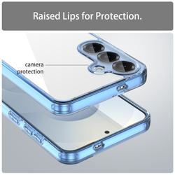 Усиленный чехол прозрачный для Samsung Galaxy S25+ и S24+, мягкие рамки синего цвета с жесткой крышкой