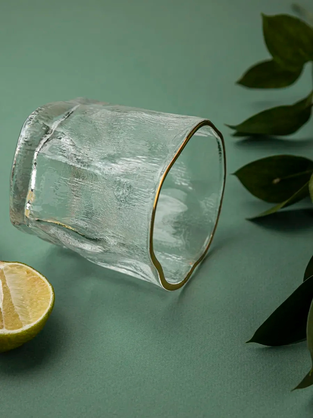 Набор изогнутых бокалов, лед, 250 мл. 6 шт с золотой каймой